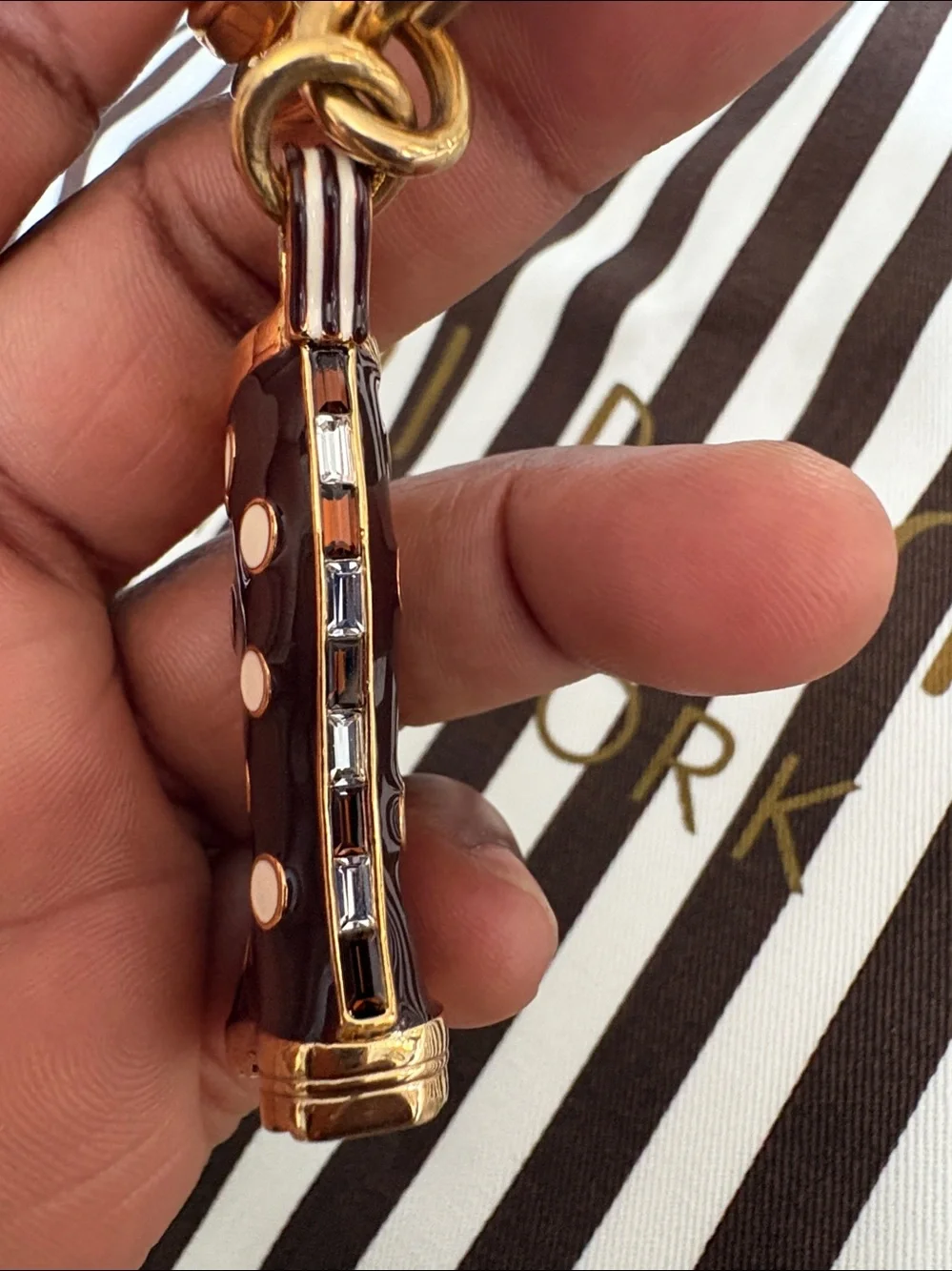 Henri Bendel Brown Polka Dot Rain Boot Keychain with Gold Accents